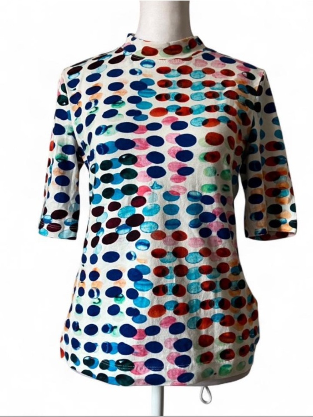 Maeve Anthropologie Abstract Polka Dot Mock Neck Colorful Print Blouse size XS - Picture 2 of 7